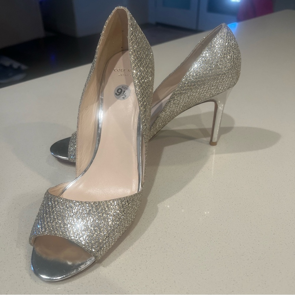 Cole Haan Womens Antonia Pump Size 9.5 Silver Gold Metallic D'Orsay Dress Shoe